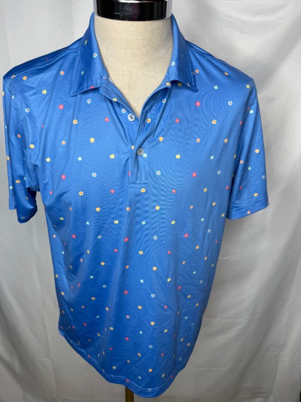 Chubbies Mens Blue Polo Shirt S Colorful Floral Short Sleeve